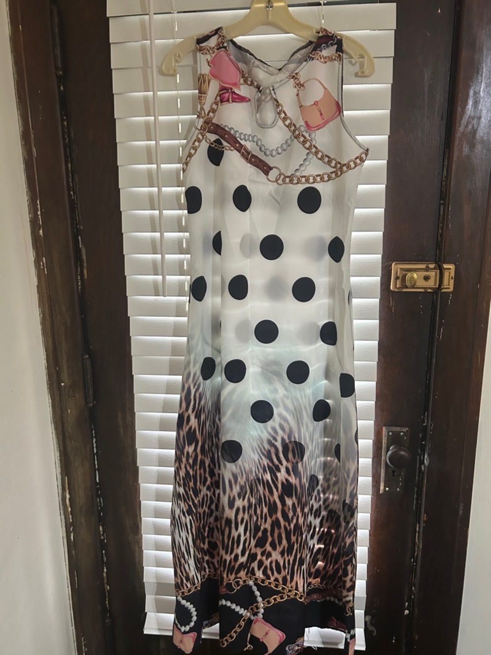 Sleeveless Polka Dot & Leopard Print Maxi Dress - White/Black